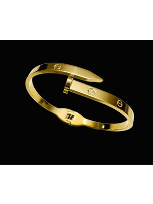 Parlanda Accessories Çivi Model Çelik Kelepçe Bileklik Gold Renk