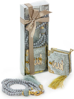 İhvan Online Inci Tesbihli ve Mini Kadife Kuranı Kerim Set Mevlüt Hediyesi - Gri