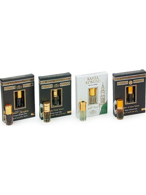 Esved Hac ve Umre Kokuları 4 Lü Set: Makam-I Ibrahim, Hacer-Ül Esved, Kabe Örtüsü ve Ravza Kokusu ve Esansı