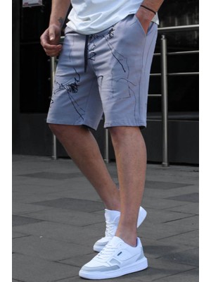Madmext Boyalı Gri Desenli Rahat Kalıp Erkek Şort 5499