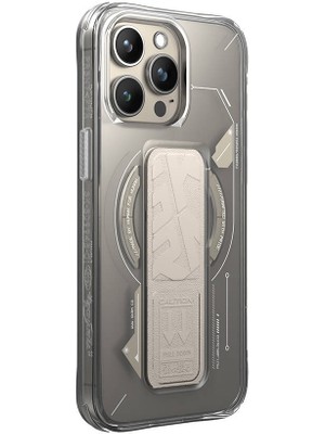 Skinarma iPhone 15 Pro Kılıf Skinarma Magsafe Şarj Özellikli Teknoloji Desenli Standlı Helio Kapak Gri