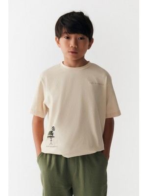 Nk Kids Erkek Çocuk Sırt Baskılı Kısa Kol T-Shirt 46310 Bej