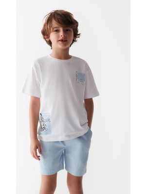 Nk Kids Erkek Çocuk Baskılı Kısa Kol T-Shirt 46525 Beyaz