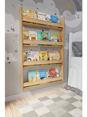 Zeo Wood Design Montessori 4 Raflı Mdf Çocuk Kitaplığı 120*80 cm - Safir Meşe