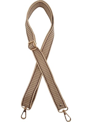 Angel Çanta Aksesuar 120X3 cm Polyester Kolon Çanta Sapı Bej Renk Kahve Şeritli Light Gold Metalli