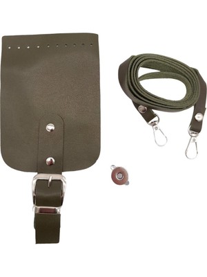 Angel Çanta Aksesuar Tokalı Kapak Aparatlı Suni Deri Çanta Seti Haki Renk