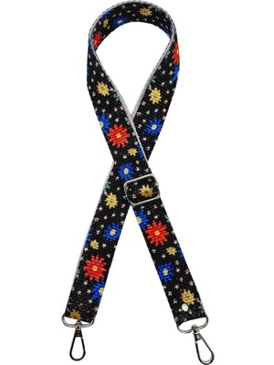 Angel Çanta Aksesuar 120X3 cm Polyester Kolon Çanta Sapı Çiçekli Gümüş Metalli