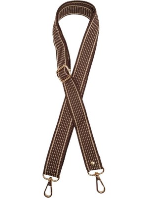 Angel Çanta Aksesuar 120X3 cm Polyester Kolon Çanta Sapı Açık Kahve Renk Bej Şeritli Light Gold Metalli
