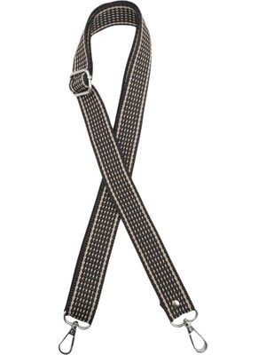 Angel Çanta Aksesuar 120X3 cm Polyester Kolon Çanta Sapı Koyu Kahve Renk Bej Şeritli Gümüş Metalli