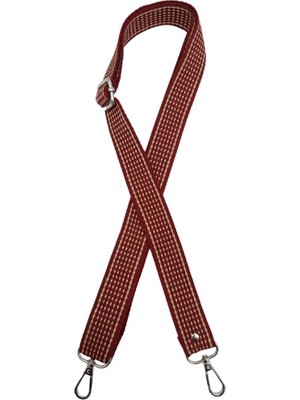 Angel Çanta Aksesuar 120X3 cm Polyester Kolon Çanta Sapı Bordo Renk Bej Şeritli Gümüş Metalli