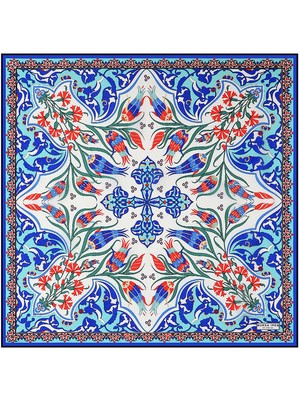 Bursa İpek Mint Saks Karanfil Lale Desen Ipek Mendil