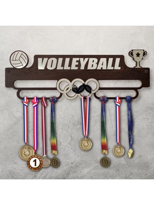 Clever Toys Voleybol Sporcu Madalya Askısı M / Volleyball Sporcu Ödül Duvar Askılı Madalyalık Kahverengi Madalya Tutucu