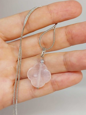 Yaşam Tohumu Kristal Kuvars Taşı Kolye Ucu Yonca Temalı Zincirli (49828)