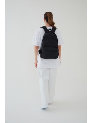 Rosso Collina Unisex Siyah Su Geçirmez Krinkıl Kumaş Günlük Sırt Çantası Seyahat ve Okul Çantası Bergamo