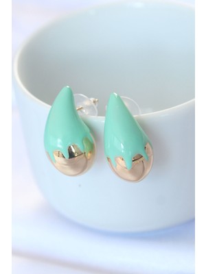 Callerrons Accessories  Minimal Turkuaz Mineli Çift Renk Damla Küpe - EBJ240521W24160
