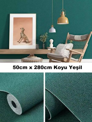 Renkli Duvarlar Kendinden Yapışkanlı Koyu Yeşil Duvar Kağıdı Folyolu Dokulu Esnek Silinebilir 50X280 cm (1,4m2) Rda6