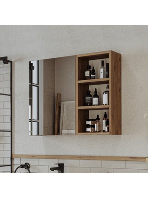 Roomart Banyo Dolabı Kulpsuz Tek Kapaklı Atlantik Çam Mdf 75 cm Aynalı Banyo Üst Dolabı