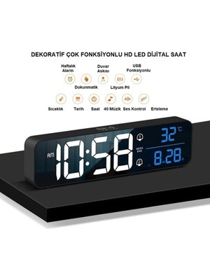 Alfalink Hd LED Ekranlı Aynalı Elektronik Saat Sıcaklık Tarih Dijital Masa Saati