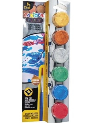 Carioca Metalik Suluboya 6x25 ml Fırçalı Yıkanabilir Renk Seti 3-6 Yaş İçin Eğlenceli Aktiviteler