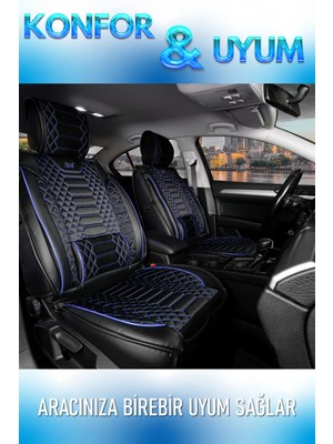 Startcar 
honda Legend Uyumlu Deri Oto Koltuk Kılıfı Ön Arka Takım Siyah Mavi Royal Model Sc