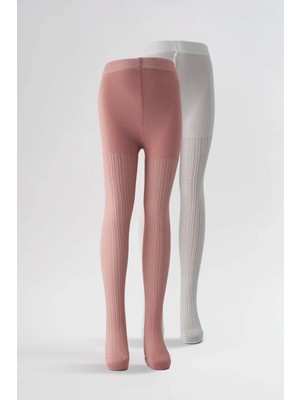 Katia & Bony Kız Çocuk Ekru Pembe Renkli Desenli 2'li Külotlu Çorap