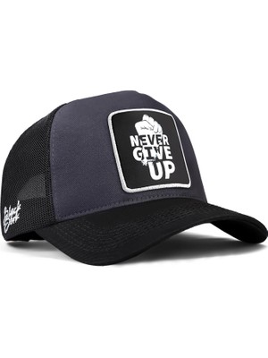 Black Börk V1 Trucker Never Give Up - 3 Kod Logolu Unisex Siyah Siperli Antrasit- Siyah Şapka (Cap)