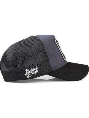 Black Börk V1 Trucker Never Give Up - 3 Kod Logolu Unisex Siyah Siperli Antrasit- Siyah Şapka (Cap)