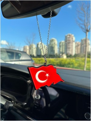 Otomor Aksesuar Ay Yıldız Türkiye Bayrak Pleksi Oto Dikiz Ayna Süsü