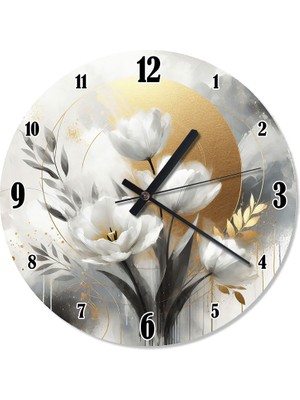 Tablomega Beyaz Gelincik Çiçeği Baskılı Duvar Saati