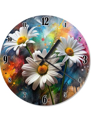 Tablomega Beyaz Papatyalar Desenli Duvar Saati
