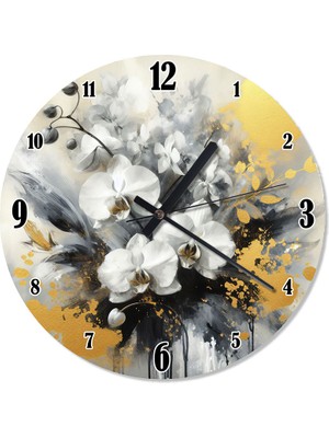 Karizma Tablo Soyut Beyaz Orkideler Analog Duvar Saati