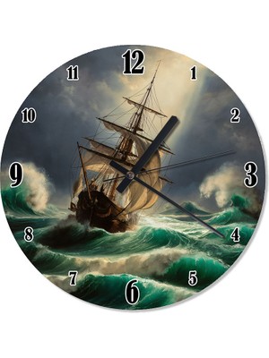 Karizma Tablo Yelkenli Gemi ve Dalgalar Sessiz Duvar Saati