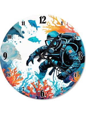 Tablomega Dalgıç ve Mercanlar Akarlı Duvar Saati