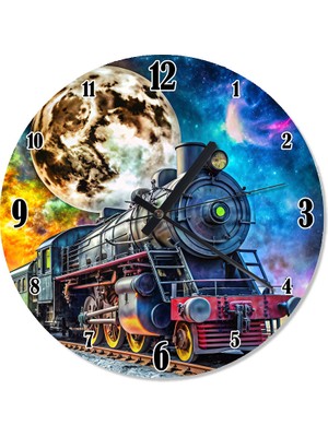 Karizma Tablo Varlı Tren ve Dolunay Akarlı Duvar Saati