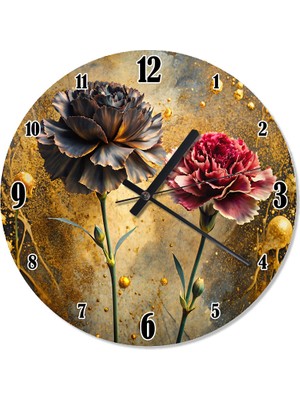 Tablomega Siyah ve Kırmızı Karanfil Tasarım Duvar Saati