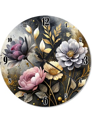 Karizma Tablo Renkli Çiçekler Sessiz Duvar Saati