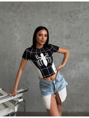 Gossip Team Y2K Vintage Siyah Spider Crop T-Shirt