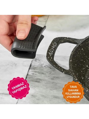 Nishev Yanmaz Yapışmaz Silikon Tava, Sahan Tutacağı Silikon Kulp Tutacak - 1 Adet Çift