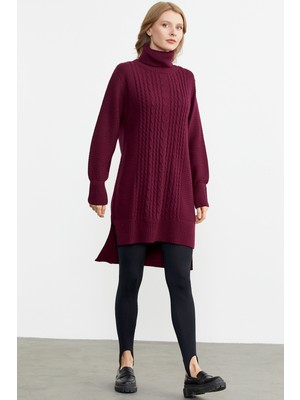 Sementa Tam Balıkçı Yaka Triko Tunik - Bordo