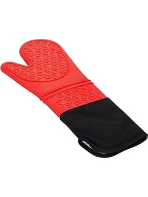 Kitchen Design Lab Kırmızı Silikon Yanmaz Yapışmaz Isı Yalıtımlı Mutfak Fırın Eldiveni Tencere Sahan Tutacak 37 cm