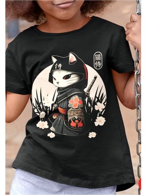 Köstebek Siyah Samurai Cat Unisex T-Shirt