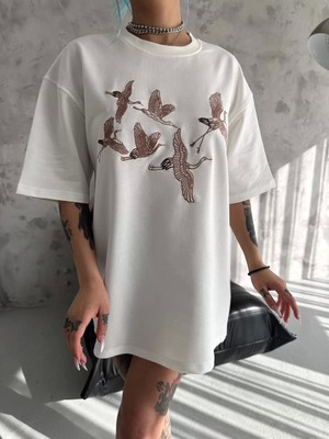 Smg Butik Unisex Nakış Işlemeli T-Shirt - Beyaz