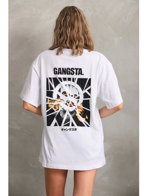 Smg Butik Unisex Baskılı Oversize T-Shirt - Beyaz