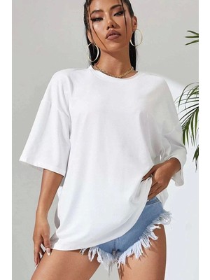 Smg Butik Unisex Baskılı Oversize T-Shirt - Beyaz