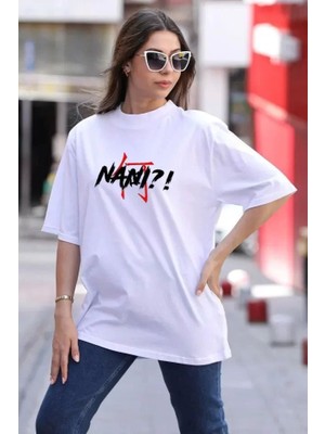 Smg Butik Unisex Bisiklet Yaka Baskılı Oversize T-Shirt - Beyaz