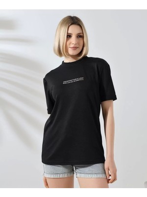 Smg Butik Unisex Bisiklet Yaka Baskılı Slim Fit T-Shirt - Siyah