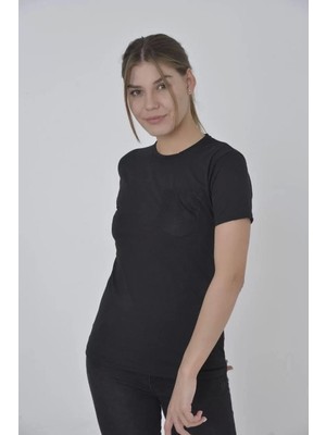 Smg Butik Kadın File Cepli Slim Fit T-Shirt - Siyah