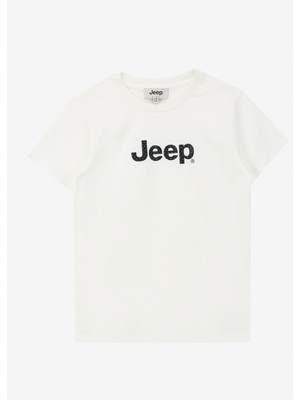 Jeep Ekru Erkek Çocuk Bisiklet Yaka Relaxed Baskılı T-Shirt J4SB-TSH1