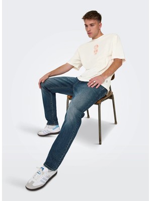 Only & Sons O Yaka Baskılı Beyaz Erkek T-Shirt Onsmalık Lıfe Rlx Ss Tee