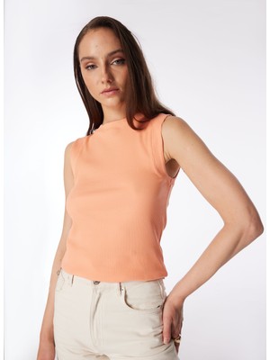 People By Fabrika Bisiklet Yaka Düz Somon Kadın Atlet SPBF4SL-TST5556